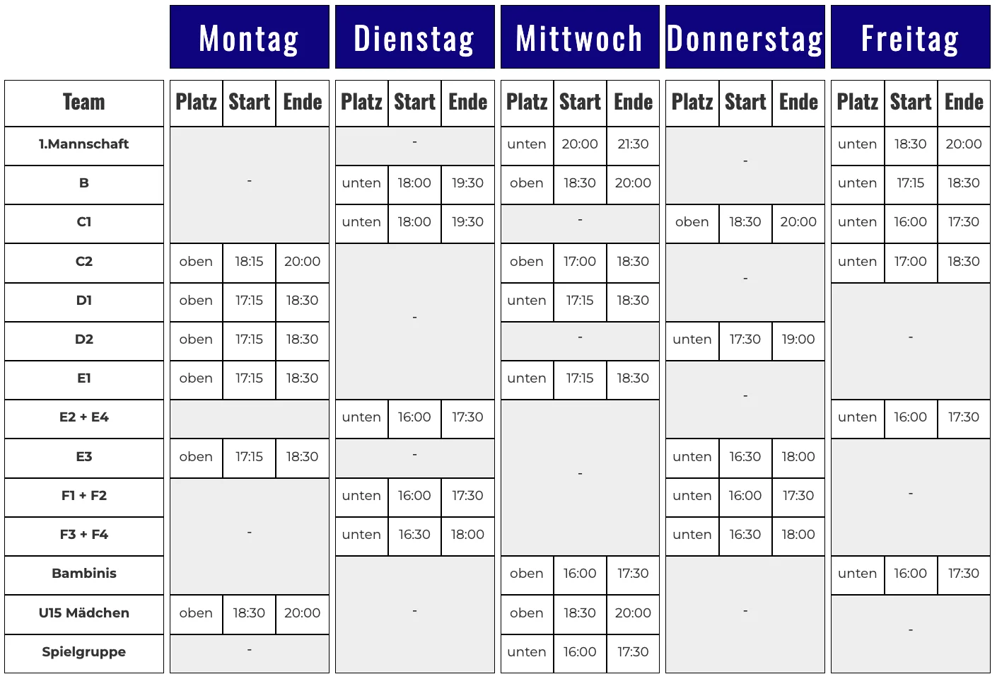 Trainingsplan - Wochenübersicht