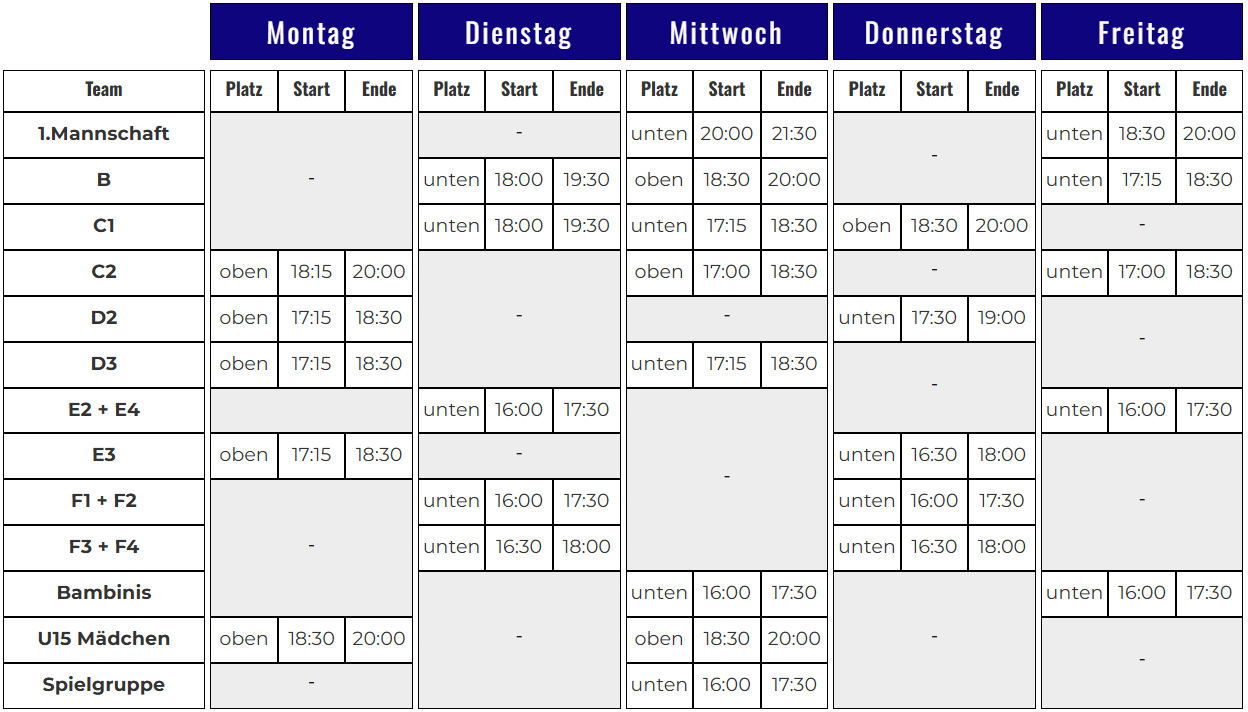 Trainingsplan - Wochenübersicht